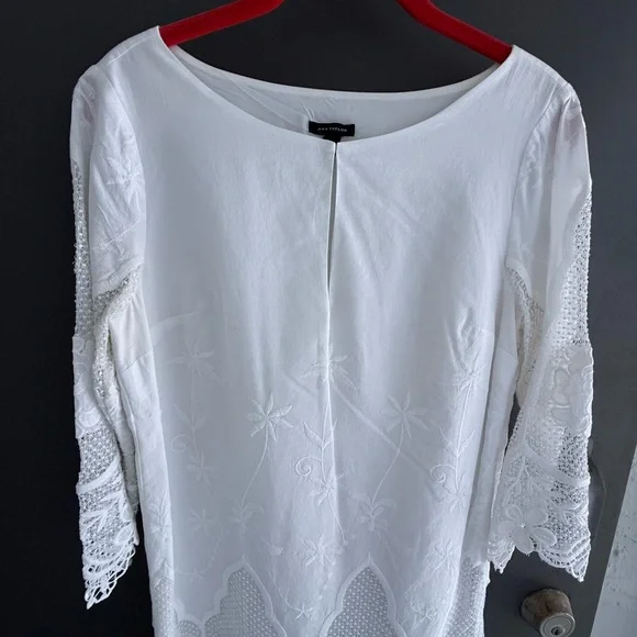 Ann Taylor White Lace Dress size Small Boho Tunic Mini Cotton Embroidered - Picture 9 of 16